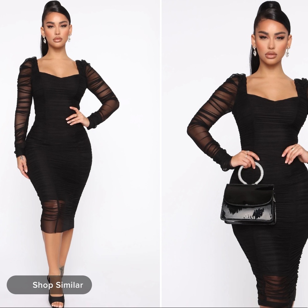Fashion Nova Black Ruched Dress